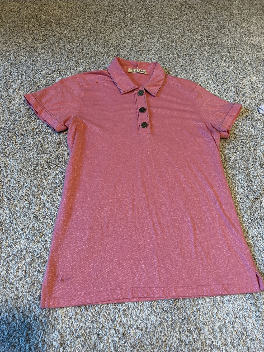 TEHAMA Rose Pink Polo with Three-Button Placket